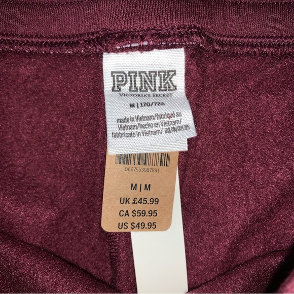 Victoria’s Secret PINK Burgundy/Black Sweatpants Jogging Pants New with Tags - Picture 3 of 8